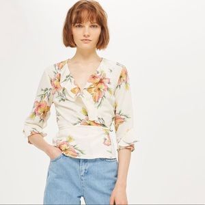 Topshop Floral Print Wrap Blouse